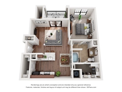 Floor plan for 1 bed, 1 bath, 789 sqft